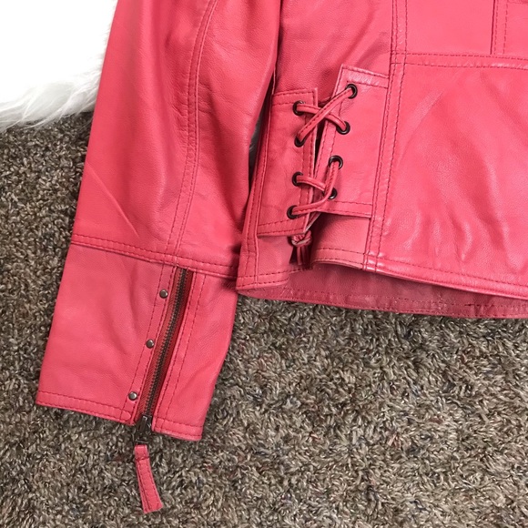 Aviatrix Pink Red Faux Leather Biker Jacket Medium - Picture 6 of 7